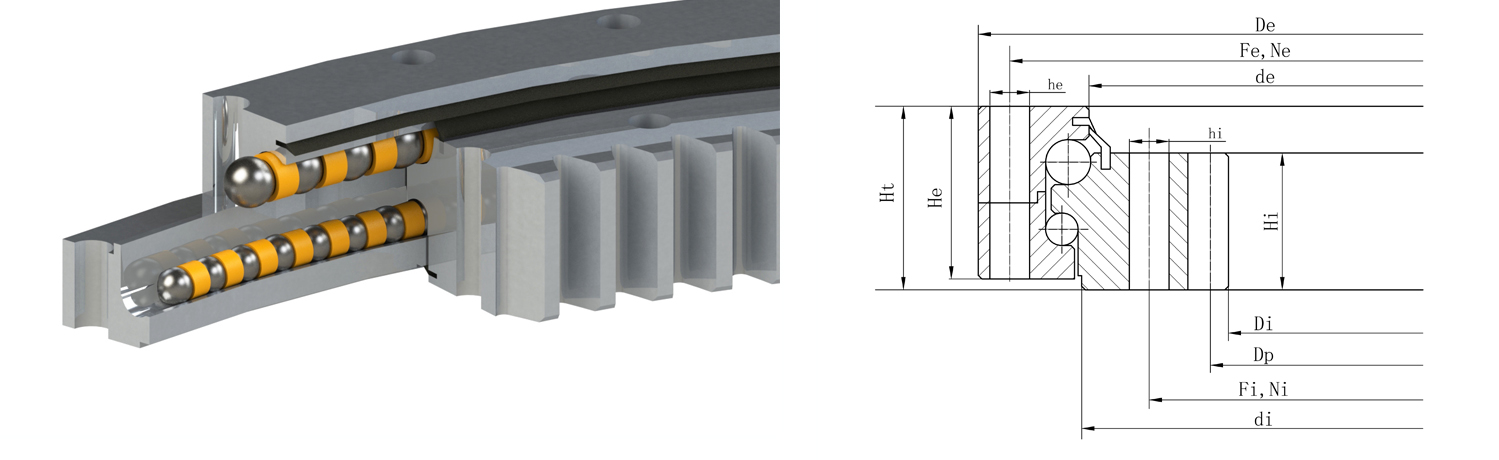 內(nèi)齒式雙排異徑球轉(zhuǎn)盤軸承 內(nèi)齒式雙排異徑球轉(zhuǎn)盤軸承